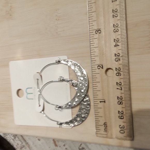 Textured Moon Crescent Hoop Earrings - Picture 5 of 6